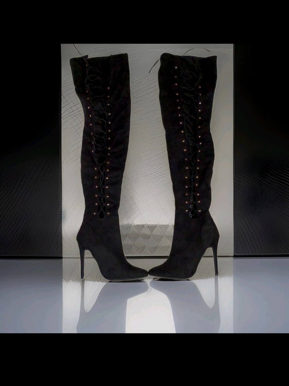 Forever New Black Lace-Up Over-the-Knee Stiletto Boots